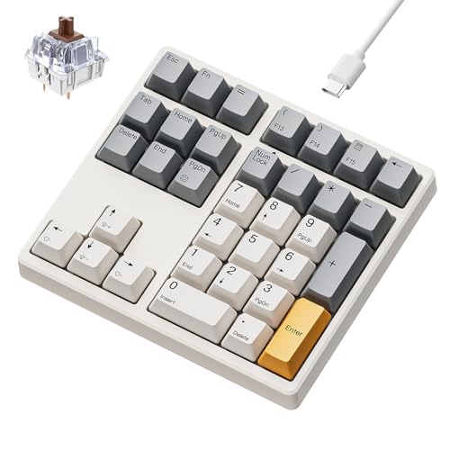 Kisnt KN34 有線メカニカルナンバーパッド - 34キーホットスワップ可能なテンキーパッド ホワイトバックライト&PBTキーキャップ付き ノートパソコン MacBook PC デスクトップ コンパクトキーボード用 (レトロベージュ、ブラウンスイッチ)