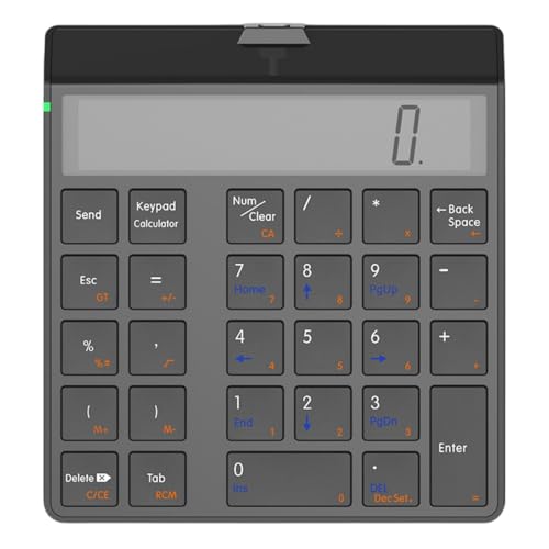 Aeroor 電卓 テンキー bluetooth ワイヤレス パソコン接続 無線 電卓機能付きの充電式28キーサイレントキーパッド パンタグラフ式 テンキー入力モード 電卓機能 液晶 USB 充電式 mac パソコン PC (ブラック)