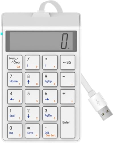 Girlmarry ワイヤレステンキー、電卓機能付きの充電式19キーサイレントキーパッドシステムコンピューター、スマートフォン、タブレット、ラップトップに適しています (ホワイト（拡張版）USBケーブル - 公式規格)