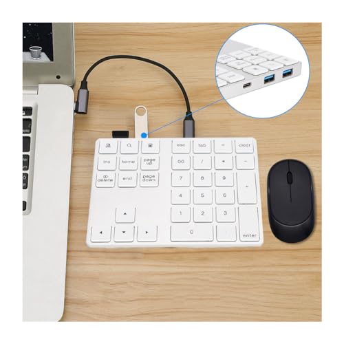 Sanpyl ワイヤレステンキー Bluetooth数字キーパッド 34キー ナンバーパッド 小型 持ち運び便利 極薄型 会計データー 無線キーボード+HUBハブ Type-C USB 3.0 Windows、OS、Android適合(シルバー)
