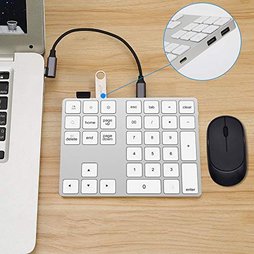 CUEA ミニテンキー、ワイヤレス Bluetooth テンキー34キー、無線 数字キーボード、人間工学設計 500万回高耐久、コンパクト 極薄型 、Type-C USB 3.0、Windows/Android対応(シルバー)