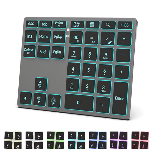 LINKEET トライモード アルミニウム テンパッド 7色 LEDバックライト BT5.0/USB/2.4G ワイヤレス 充電式 ナンバーパッド 35キー シザースイッチ ライトアップキーキャップ PC/ノートパソコン/Win/Mac用 グレーブラック KB1401