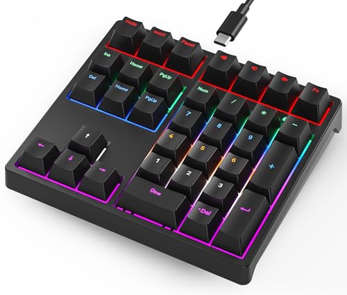 Gurjot 数字パッド メカニカル USB 有線テンキー RGB LEDバックライト付き 34キー テンキー PBTキーキャップ ブルースイッチ Windows/Mac ノートパソコン コンピューター デスクトップ PC ノートブック用 (ブラック) A36-Black