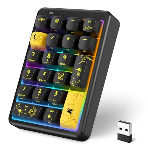 FOPATO ナンバーパッド、21Keys HotSwappable Numpad、Bluetooth5.0/2.4G/Type-Cワイヤレステンキー、充電式ナンバーキーパッド、RGBガスケット構造メカニカルキーボード、PBTキーキャップ付き、PCラップトップノートブック用(ブラック) S21-BK