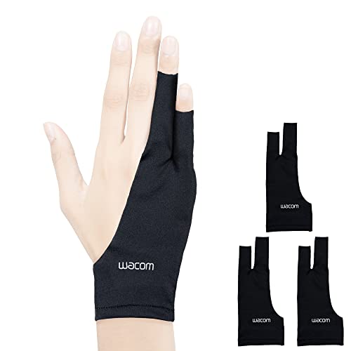 Wacom ドローインググローブ 2本指アーティストグローブ 描画タブレットペンディスプレイ用 90%リサイクル素材 環境に優しい ワンサイズ (3パック) ブラック ACK4472502Z