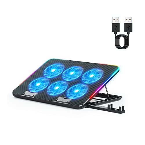 YIGZYCN ノートパソコンクーラー ノートパソコン冷却パッド ノートブックゲーミングクーラースタンド 6 LEDファン付き 2 USBポート 電話ホルダー