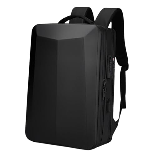 Xgdsnly ノートパソコンバックパック ハードシェル 大容量 USB充電ポート 防水 パスワードロック 多収納 耐摩耗性 通気性 仕事 学校 旅行に適用, ブラック