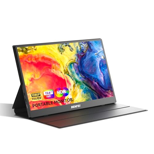 BENFEI モバイルモニター 15.6インチ、FHD 1080P HDMI USB-C ゲーミングディスプレイ、超薄型IPS HDRスクリーン（スマートカバー＆スピーカー付属）、ノートPC/スマートフォン/タブレット/PS5/4/Xbox/Switch対応 プラグアンドプレイ外部モニター 000451black
