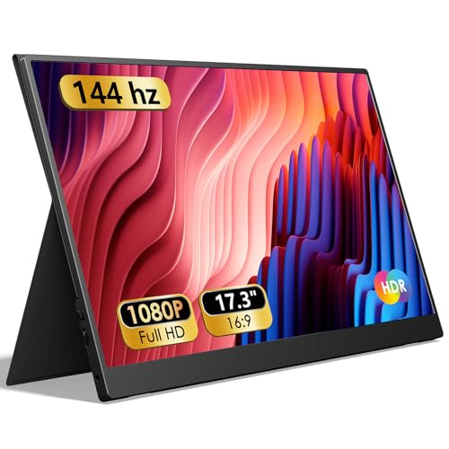 ForHelp 17.3インチ ポータブルモニター 1080P FHD 144Hz ナローエッジ ノートパソコンモニター USB C HDMI ゲーミングコンピューター IPS HDR 画面、トラベルモニター PC Mac 電話 Xbox PS5 Switchノートパソコン用 スマートカバー&スピーカー付き