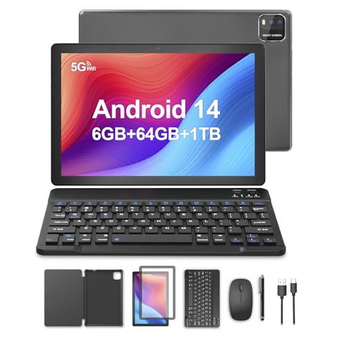 PUTECCH タブレット 10インチ新登場、Android 14タブレット 10インチ Wi-Fi モデル6GB+64GB+1TB拡張、6000mAhバッテリー、4コアCPU、 5G Wi-Fi 6、2+8MP デュアルカメラ、Bluetooth5.0、1280 x 800 FHD IPS、GMS認証、Android タブレットType-C充電 2in1タブレットpcキーボードマウスペン B10