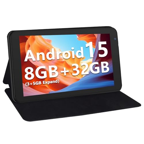 NEWISION 7インチタブレット ケース付き ファイブコア Android 15タブレット 8GB RAM 32GB ストレージ 1TB 拡張 5G WiFi、1024x600 IPS HDディスプレイ、3500mAh、デュアルカメラ、タイプCタブレットPC (ブラック) P7
