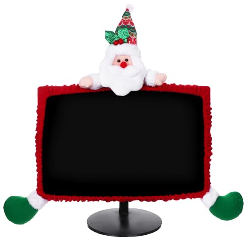LONG7INES クリスマスコンピューターモニターカバー 伸縮性クリスマスデコレーション トナカイコンピューターモニターボーダーカバー 伸縮性ノートパソコンカバー クリスマスホームオフィスの装飾 新年のギフトアイデア Santa LONG7INES-Xmas-92004