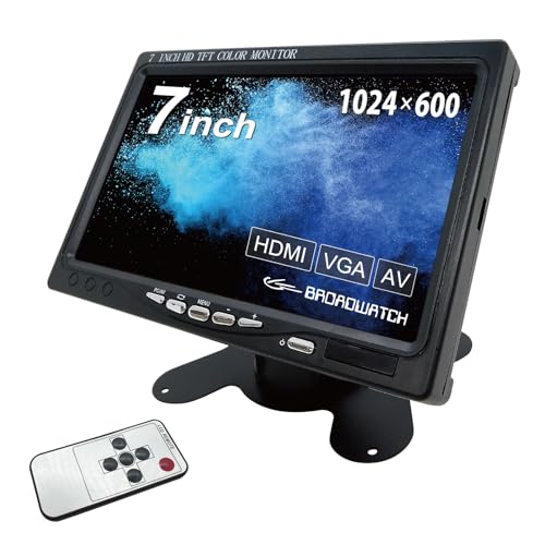 Broadwatch 7インチ LCDモニター HDMI VGA AV対応 防犯 監視 車載用 スピーカー内蔵 リモコン・スタンド付き （7インチ/カメラ接続1台） SEC-LCD-7HINCH-1CH