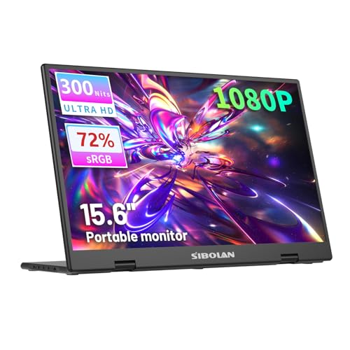 SIBOLAN ポータブルモニター 15.6インチディスプレイ 1080PフルHD解像度 IPSパネル 明るさ300ニット 60Hzリフレッシュレート USB-C/HDMI プラグアンドプレイ 高さ調節スタンド ゲーム&旅行 156BTS