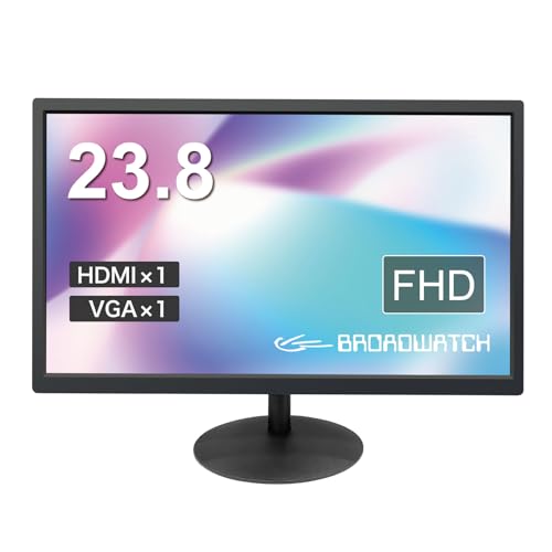Broadwatch モニター PC 24インチ/24型 フルハイビジョンディスプレイ LCD 液晶モニター HDMI VGA 省スペス チルト調整可能 VESA対応 壁掛け 1920×1080 FHD PC ゲーミング テレワーク 防犯カメラ管理 LCD-T0238