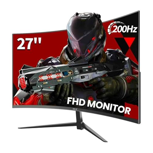 ZZA ゲーミングモニター 27 Zoll, 180Hz, 1ms応答時間, カーブモニター FHD 1920x1080, 90% DCI-P3, 100% sRGB, PCゲームモニターアダプティブ同期, HDMI, DisplayPort。 Z27D