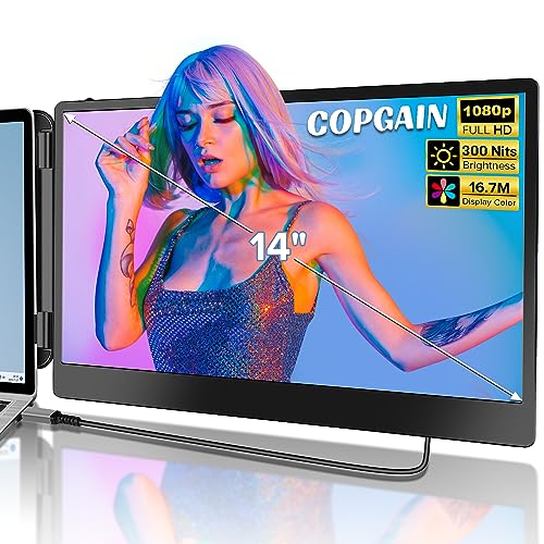 CopGain 2023 アップグレード S1 14インチ ポータブルモニター ノートパソコン画面エクステンダーモニター 1080P FHD IPS デュアルノートパソコンモニターエクステンダー プラグアンドプレイ Type-C/HDMI 13-17.3インチのノートパソコン(Windows、Mac、Android、Dex)