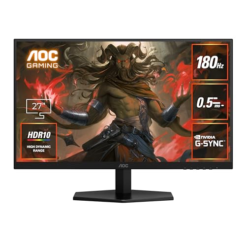 AOC ゲーミングモニター 27インチ, QHD/2560x1440@180Hz, 応答速度0.5ms(MPRT), Fast IPS, HDMI2.0 x 1/ DP1.4x1,ブルーライト低減, フリッカーフリー, G-sync Compatible, HDR10対応, 3年保証 Q27G40E/11