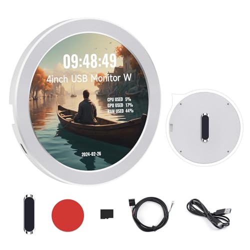 WaveShare 4インチUSBモニター PCケースセカンダリスクリーン/デスクトップRGBアンビエントスクリーン IPSパネル 720×720解像度 音楽スペクトラム分析機能付き Type-Cインターフェース CNCメタルケース シルバー 4inch USB Monitor W