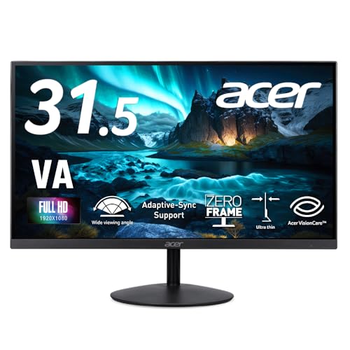 Acer モニター 31.5インチ フルHD 広視野角 VA 非光沢 NTSC 72% 1ms(VRB) 100Hz Adaptive-Sync ゼロフレーム 超薄型デザイン HDMI 1.4 ミニD-Sub 15ピン ブルーライト低減 6軸カラー調整 VESAマウント対応 SA322QHbi