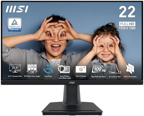 MSI PRO MP225 22インチ IPS 1920 x 1080 (FHD) コンピューターモニター 100Hz 適応同期 HDMI ビデオポート VESAマウント可能 チルト 1ms ブラック