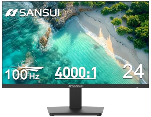 SANSUI モニター 24インチ 100Hz コンピューターモニター|FHD 1080P PCモニター|HDMI|FreeSync|HDR|イヤホンジャック| 人間工学的傾きで家庭やオフィスに ES-24F2C