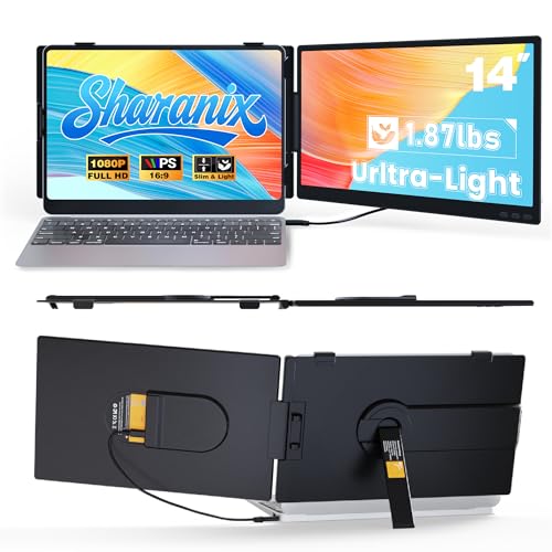 sharanix アップグレードされたノートパソコン画面エクステンダー、超軽量14インチFHD 1080P IPSデュアルスクリーン、USB-C/HDMIポート付きノートパソコンモニターエクステンダー、プラグアンドプレイポータブルモニター、13~17インチのノートパソコン(Windows/Mac/Android)用 A3