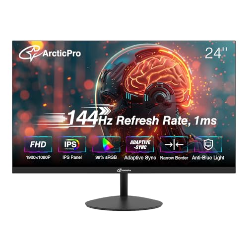 ArcticPro 24インチ コンピューターモニター FHD 1080p 144Hz ゲーミング&オフィスモニター IPS アダプティブ同期 110%sRGB 1ms 3面フレームレス ウルトラスリム VESAマウント AD24EF2