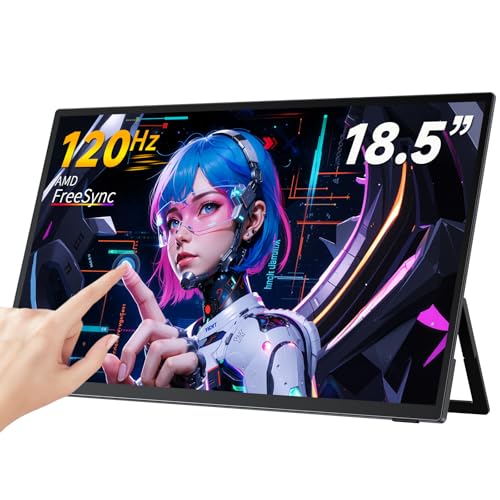 Vimonic モバイルモニター 18.5インチ 120Hz タッチパネル Vimonic ゲーミングモニター 光沢 グレア液晶 モバイルディスプレイ フルHD 1080P 自立型スタンド ポータブルディスプレイ VESA対応 スピーカー内蔵 サブモニター スマホ/PC/PS5/Switch対応 M185E06