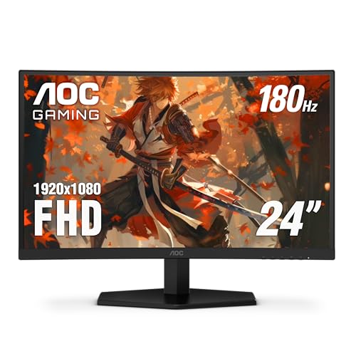 AOC C24G42E 24インチ カーブ 1500R フレームレス 超高速ゲーミングモニター FHD 1080p 180Hz 0.5ms MPRT、HDMI 2.0 x2、ディスプレイポートx1、HDR、スピーカー 2W x2、3年ゼロブライトドット。