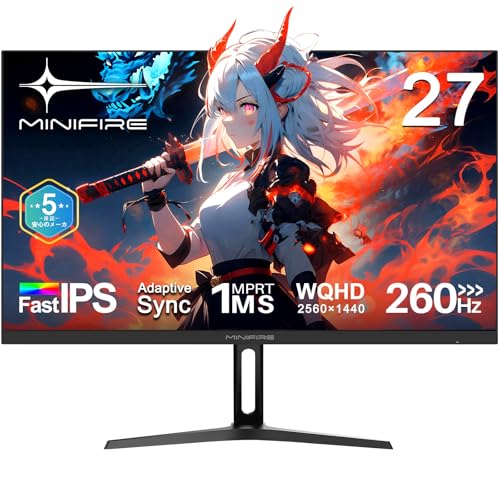 Minifire 27インチ ゲーミングモニター WQHD 2560×1440 240Hz 高リフレッシュレート 1ms応答速度（MPRT）Fast IPSパネル HDR10対応 フリッカーフリー ブルーライト軽減 130% sRGB 99% DCI-P3 多彩色域 HDMI2.0×2 DP1.4×2 5年保証 MFG27F4Q Pro