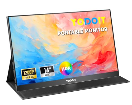 Yodoit ポータブルノートパソコンモニター(1920×1200、16インチ、USB Type-Cポート付きFHD IPSディスプレイ、内蔵スピーカーとスマートケース、PC、MacBook、Xboxに対応 PTM16