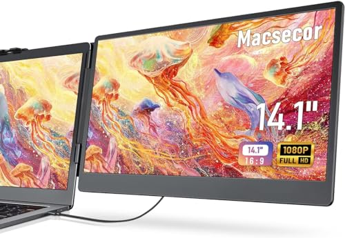 Macsecor 14.1インチ ノートパソコン画面エクステンダー 1080P FHD IPS ポータブルデュアルモニター ノートパソコン用 USB C HDMI プラグアンドプレイモニターエクステンダー 13インチ~17.3インチのノートパソコン用 Mac/Wins/Android/Switch用 S1-2