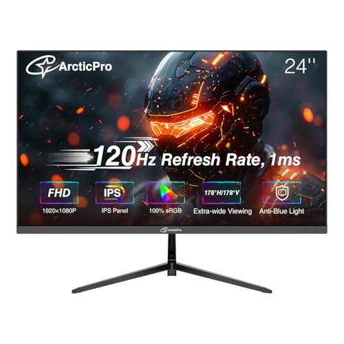 ArcticPro 24インチコンピューターモニター、120Hz、FHD 1080pオフィスおよびゲームモニター、応答時間1ms、3面フレームレス、ウルトラスリム、VESAマウント可能、アンチブルーライトデザイン、HDMI、VGA。 ADZ24F1