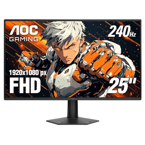 AOC 25G51Z 25インチ ゲーミングモニター FHD 1920x1080 240Hz リフレッシュレート 0.5ms MPRT IPSパネル HDR 3面フレームレス HDMI 2.0x1 ディスプレイポート x1 3年ゼロブライトドット