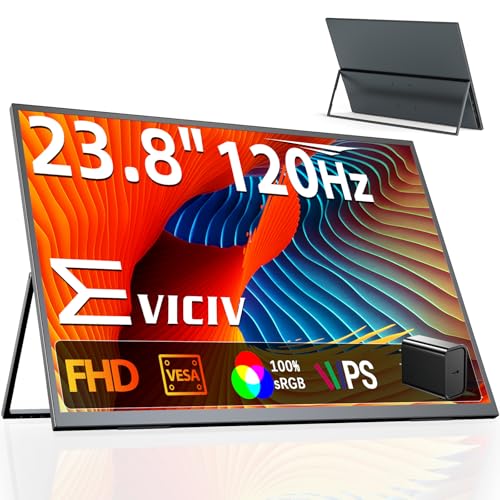 EVICIV QLED モバイルモニター 23.8インチ 120Hz 大画面 モバイルディスプレイ USB-C給電 FHD 1080P 1000:1 100%sRGB 非光沢 薄型 ポータブルモニター 自立型スタンド付き HDR VESA対応 壁掛け 商務会議 在宅勤務 サブモニター ノングレア スピーカー内蔵 全機能TypeC/標準HDMI端末 PC/Macなど対応 ファイル閲覧 EVC2308 EV2308