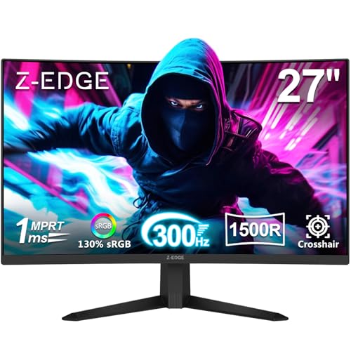 Z Z-Edge Z-Edge 27インチ 湾曲ゲーミングモニター 300Hzモニター、1ms 16:9 FHD 1080P フレームレスカーブモニター、UG27S Freesync アイケア、2×ディスプレイポート、2×HDMI