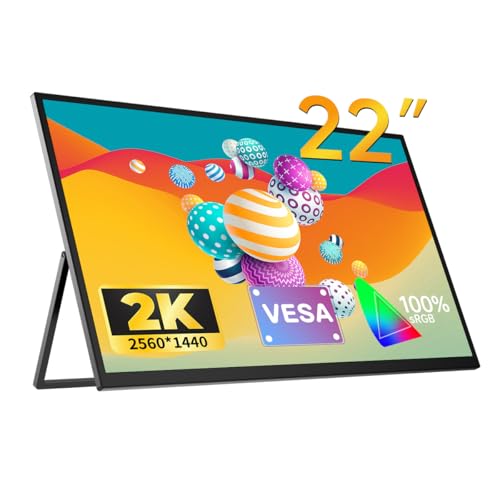 EVICIV モバイルモニター 22インチ 2K 大画面 QLED モバイルディスプレイ 自立型 スタンド付き ポータブルモニター 非光沢 2560x1440 100% sRGB IPS 液晶パネル 壁掛け VESA対応 HDR 持ち運び サブモニター スピーカー内蔵 Type-C/MINI HDMI端末 PS/XBOX/Switch/PC/Macなど対応 EV2201