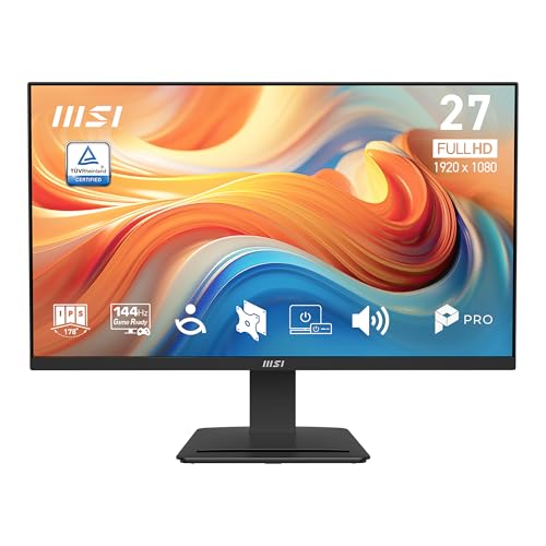 MSI PRO MP273 E14A 27インチ IPS 1920 x 1080 (FHD) ゲーミングオフィスモニター 144Hz Free-Sync HDMI DisplayPort VGAポート VESAマウント可能 チルト スピーカー 4面スリムベゼル 1ms ブラック