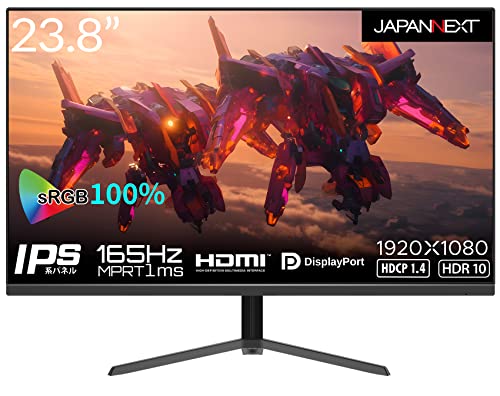 JAPANNEXT 23.8インチ ゲーミングモニター 165Hz 1ms フルHD 1920x1080解像度 IPS パネル ディスプレイ (HDMI/DisplayPort/VESA対応/ブルーライトカット / 視野角178°) JN-238Gi165FHDR