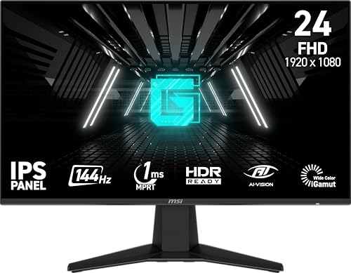 MSI G242L E14 24インチ 1920 x 1080 (FHD) ゲーミングモニター 144Hz アダプティブ同期 HDMI DisplayPort VESAマウント可能 傾き 高さ調整可能 スピーカー 1ms ブラック