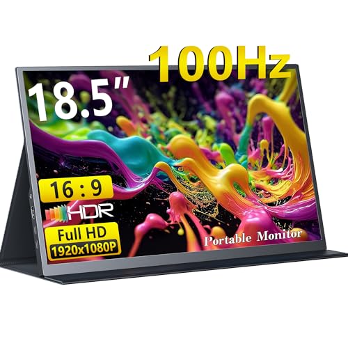 MAGICRAVEN 18.5インチポータブルディスプレイ、1080P 100Hz IPSノートパソコンモニター、スピーカー&スマートカバー付き大型ゲームセカンドスクリーン、PCフォンPS5 Xboxスイッチ用ポータブルモニターエクステンダー MRPM-18501