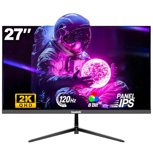 Gawfolk 27インチゲーミングモニター IPS 120Hz、QHD 2560 * 1440p PCモニター、ホーム&オフィス用コンピューター画面、HDMI&DP対応、ウォールマウント75 x 75mm、ブラック GF270A