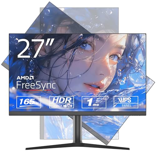 ASTEX 液晶モニター 27インチ WQHD 2560x1440解像度 IPS 165Hz 1ms 液晶ディスプレイ AMD FreeSync対応 フルアジャスタブルスタンド 昇降/スイーベル/ピボット ノングレア ベゼルレス 壁掛け対応 ゲーム/作業に最適