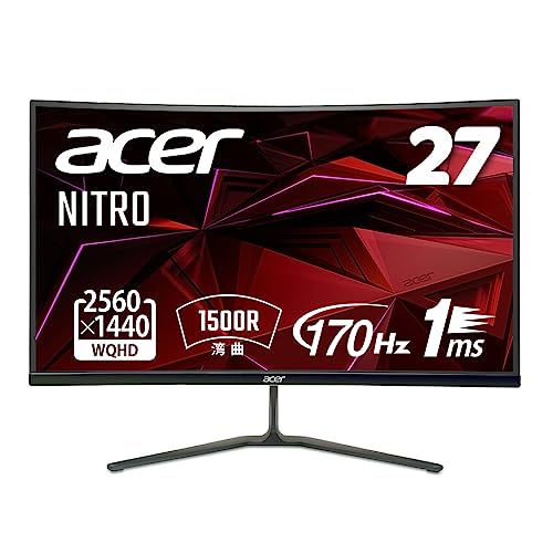 acer 日本エイサー 【Amazon.co.jp限定】Acer ゲーミングモニター Nitro ED270UP2bmiipx 27インチ VA 非光沢 湾曲1500R WQHD 170Hz 1ms(VRB) PC/PS5/Xbox X/S向き HDMI 2.0 DisplayPort VESAマウント対応 スピーカー内蔵 ヘッドホン端子 AMD FreeSync Premium HDR10