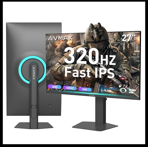 AVMAX 27インチゲーミングモニター300Hz／320Hz（OVER CLOCK）,WQHD2560x1440 Fast IPパネル／HDR400 サポート／Adaptive FreeSync／2XDP1.4&2XHDMI2.1／VESA対応 高さ調整 縦横回転P273B