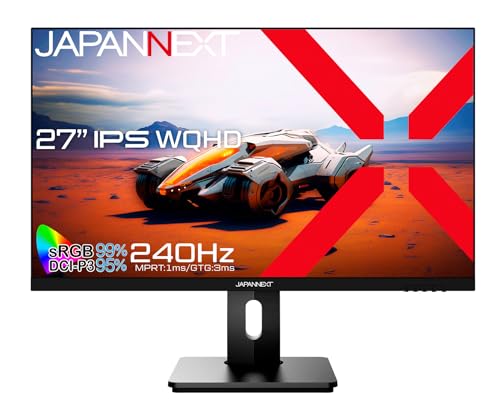 JAPANNEXT 27インチ ゲーミングモニター 240Hz 1ms WQHD 2560x1440解像度 IPS パネル ディスプレイ (HDMI/DisplayPort/VESA対応/高さ調節/回転(ピボット)機能/ブルーライトカット / 視野角178°) JN-27IPS240WQHDR-HSP