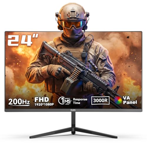 DJiEX 24インチ カーブ 200hz ゲーミングモニター FHD 1080p コンピューターモニター 3000R 4000:1 コントラスト 1ms 応答時間 99% sRGB AMD FreeSync アイケア HDMI 2.0 & DP 1.4 VESA マウント ゲーム&オフィス用 Q24B1F