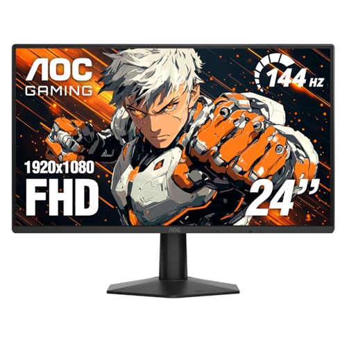 AOC 24G51F 24インチ ゲーミングモニター 1920x1080 144Hz、IPSパネル、コンソールゲーム対応、フルHD、3面フレームレス、HDMI 2.0x1、ディスプレイポートx1、3年間のゼロブライトドット。