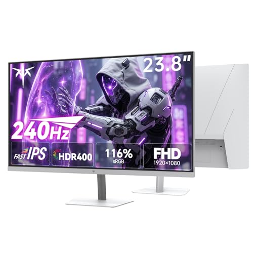 KTC 24インチ 240Hz ゲーミングモニター 1080P PCコンピュータモニター 高速IPSパネル付き HDR 400 アダプティブ同期 1ms(MPRT) 116%sRGB HDMIディスプレイポート アイケア VESAマウント ホワイト H24F7